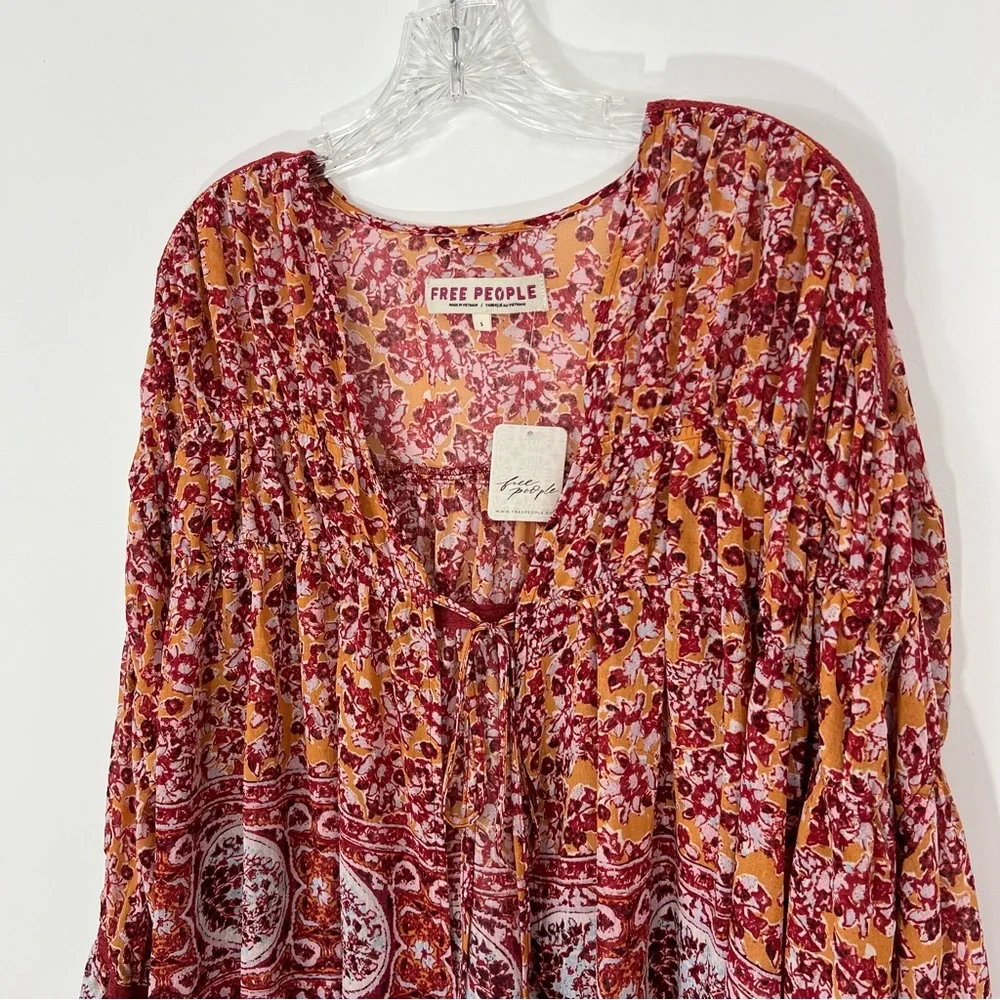 Free People Lorraine Tie Front Jacket in Mustard Combo Small NWT
